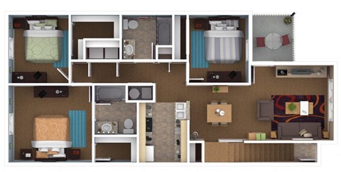 3 bedroom floor plan at Canterbury House apartments in Warsaw, IN